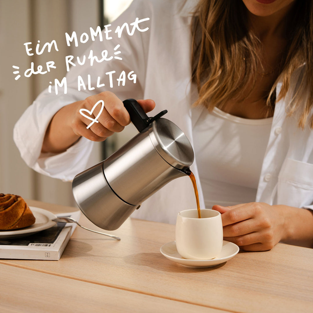 Espressokocher-Set | 3-teilig mit manueller Kaffeemühle, Milchaufschäumer und Zubehör für bis zu 6 Tassen