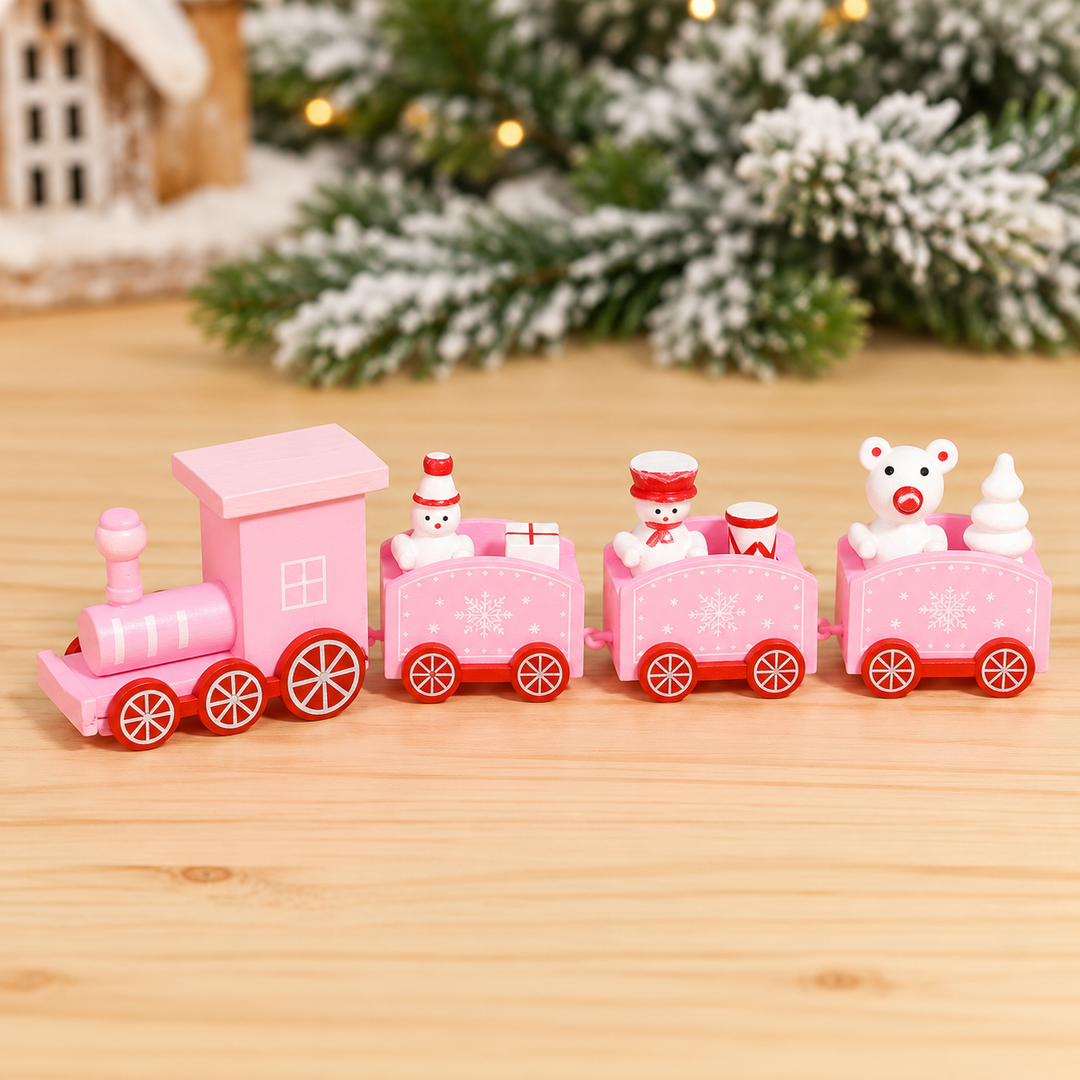 Weihnachtseisenbahn | Dekorativer Weihnachtszug mit Figuren, farbenfrohen Waggons und nostalgischem Design als festliche Tischdekoration