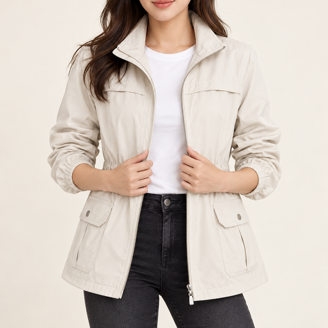 Damen leichte Übergangsjacke mit Reißverschluss | Windabweisende Freizeitjacke mit dünnem Stoff für Frühling, Herbst und milde Tage