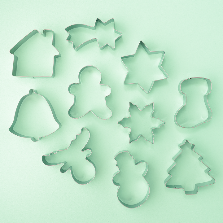 Weihnachts Ausstechformen 10er Set | Keksausstecher aus rostfreiem Edelstahl mit Weihnachtsmotiven | Spülmaschinengeeignet