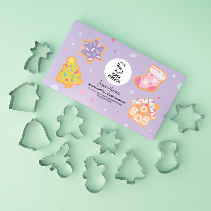 Weihnachts Ausstechformen 10er Set | Keksausstecher aus rostfreiem Edelstahl mit Weihnachtsmotiven | Spülmaschinengeeignet