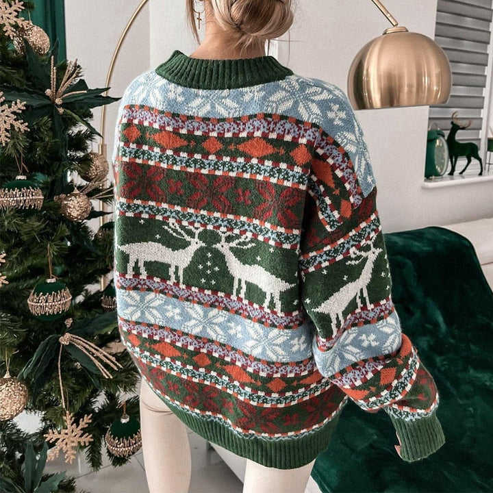 Damen Weihnachtspullover mit Weihnachtsdruck | Bequemer Winterpullover aus weichem Stoff mit lockerem Schnitt für festliche Anlässe