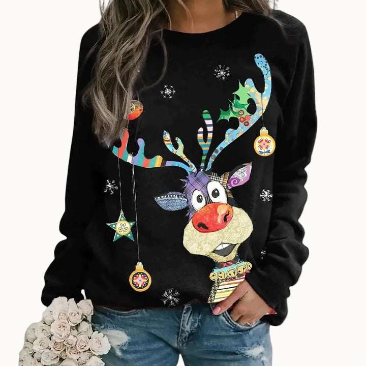 Damen Weihnachtspullover mit Punktmuster | Festlicher Strickpullover mit Rundhalsausschnitt, langen Ärmeln und gerippten Bündchen