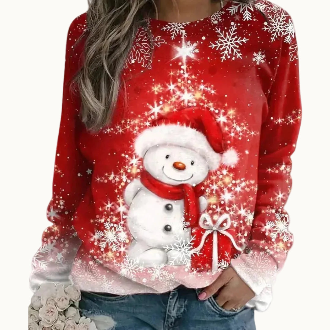 Damen Weihnachtspullover mit Punktmuster | Festlicher Strickpullover mit Rundhalsausschnitt, langen Ärmeln und gerippten Bündchen
