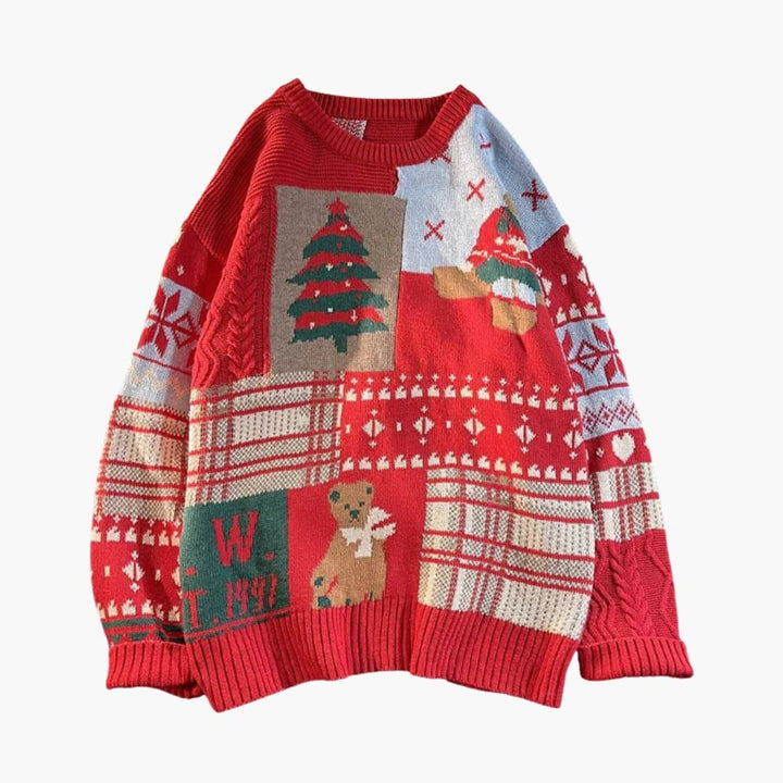 Unisex Weihnachtspullover mit Strickmuster | Festlicher Winterpullover für Damen und Herren mit Rundhalsausschnitt und langen Ärmeln