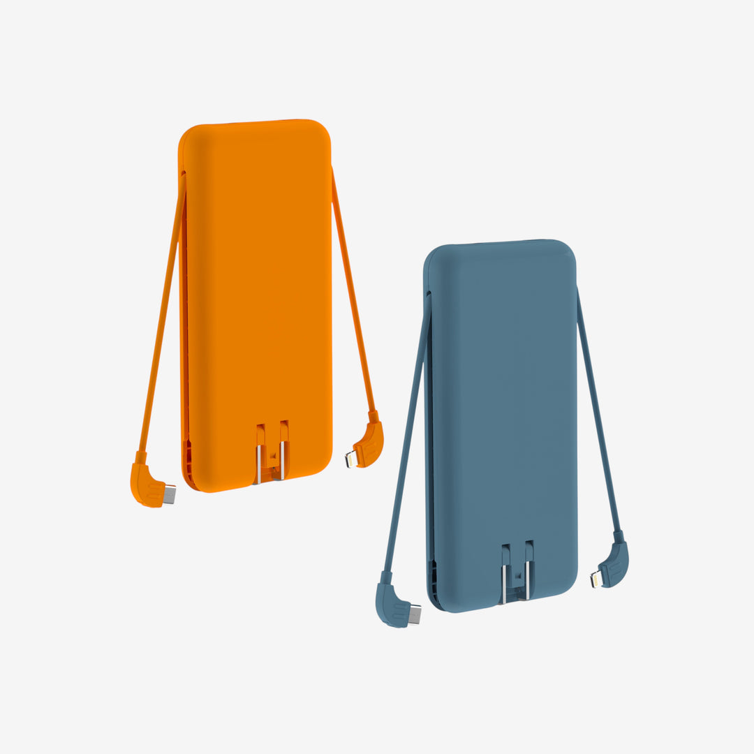 2er-Set 5-in-1 Powerbank 10.000 mAh | Reiseladegerät mit USB-C, Lightning, Qi-Laden und internationalen Adaptern