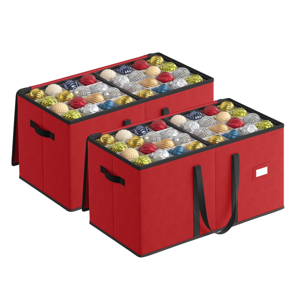 Aufbewahrungsbox für Weihnachtskugeln | Stapelbare Weihnachtsdeko-Aufbewahrung mit Deckel, verstellbaren Trennwänden und Etikettenhalter