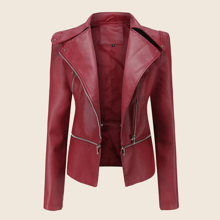 Damen Bikerjacke Slim Fit mit Reißverschluss | Figurbetonte Übergangsjacke mit praktischen Taschen für Alltag, Büro und Freizeit