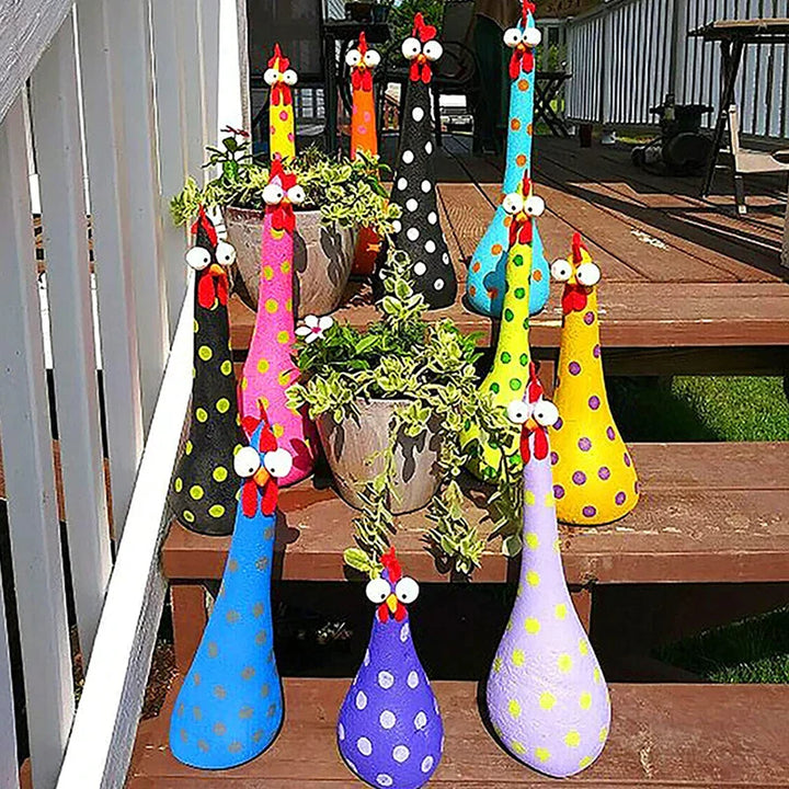 Décoration de jardin poules en résine | Résistante aux intempéries et durable | Décoration amusante pour jardin, balcon et terrasse
