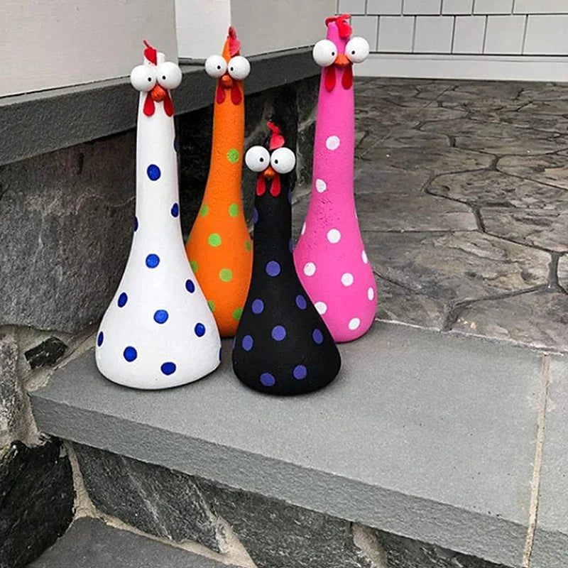 Décoration de jardin poules en résine | Résistante aux intempéries et durable | Décoration amusante pour jardin, balcon et terrasse