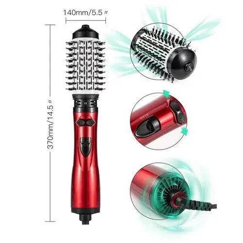 Rotierende Warmluftbürste mit 2 Aufsätzen | 360° Rotation, 3 Temperaturstufen | Für Volumen, Locken &amp; Glätten, Salon-Finish