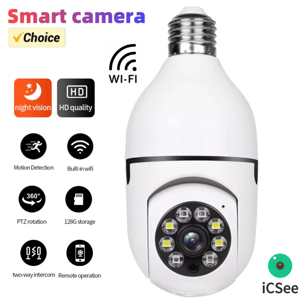 Telecamera di sicurezza panoramica E27 360° | 1080P HD + modalità notturna | Audio bidirezionale e allarme movimento | Telecamera interna Wi-Fi