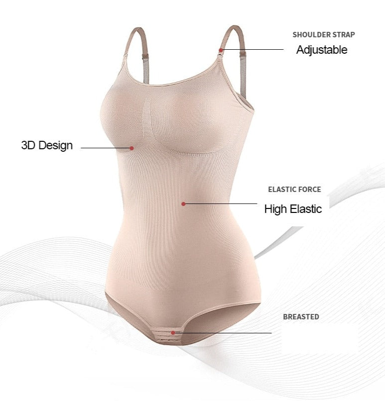 Women’s Shapewear Body with Deep Neckline | Figure Shaping Bodysuit for Smooth Silhouette | Breathable, Elastic, Invisible