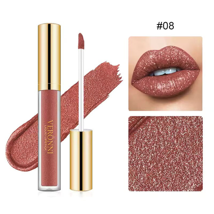 Glänzender Liquid Lipstick mit Schimmer | Langanhaltende Farbe bis zu 12 Std. | Pflege mit Kamille &amp; Sojaextrakten, weich &amp; strahlend
