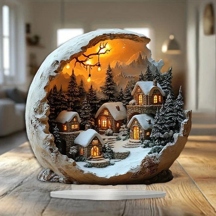 LED Weihnachtsdorf | Beleuchtete Weihnachtsdekoration mit verschneiten Häusern, Tannenbäumen und 3D-Winterlandschaft für Zuhause