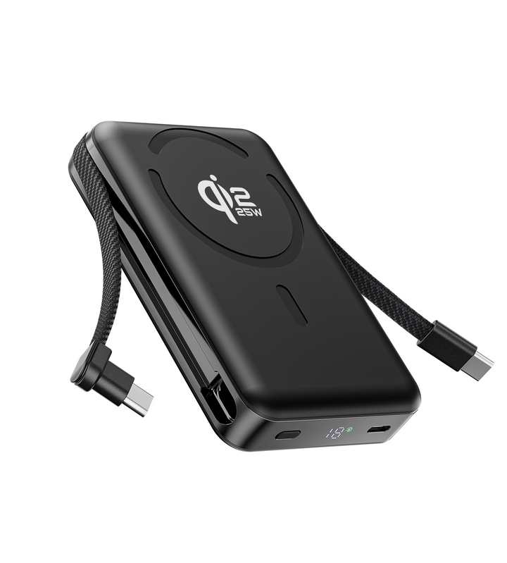 Powerbank 10.000 mAh | Magnetisches Schnellladen mit 25 W, integriertem Ladekabel und praktischer Standfunktion