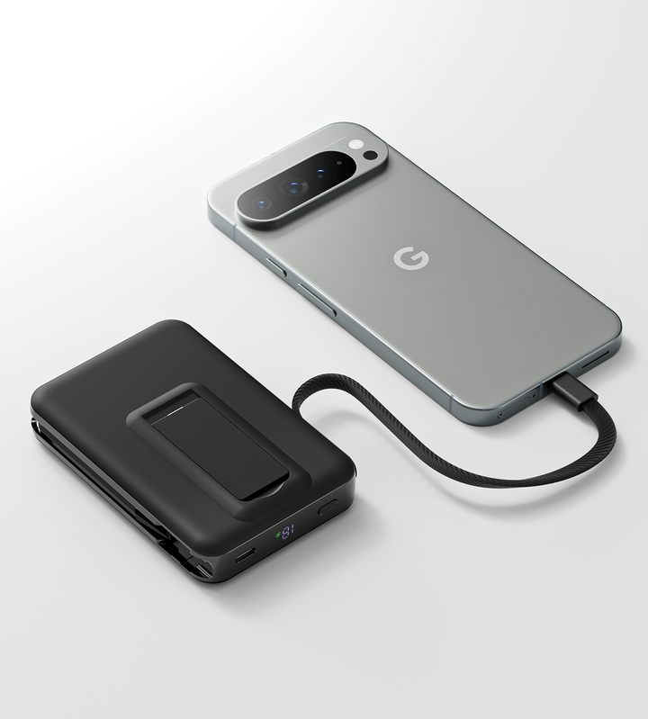 Powerbank 10.000 mAh | Magnetisches Schnellladen mit 25 W, integriertem Ladekabel und praktischer Standfunktion