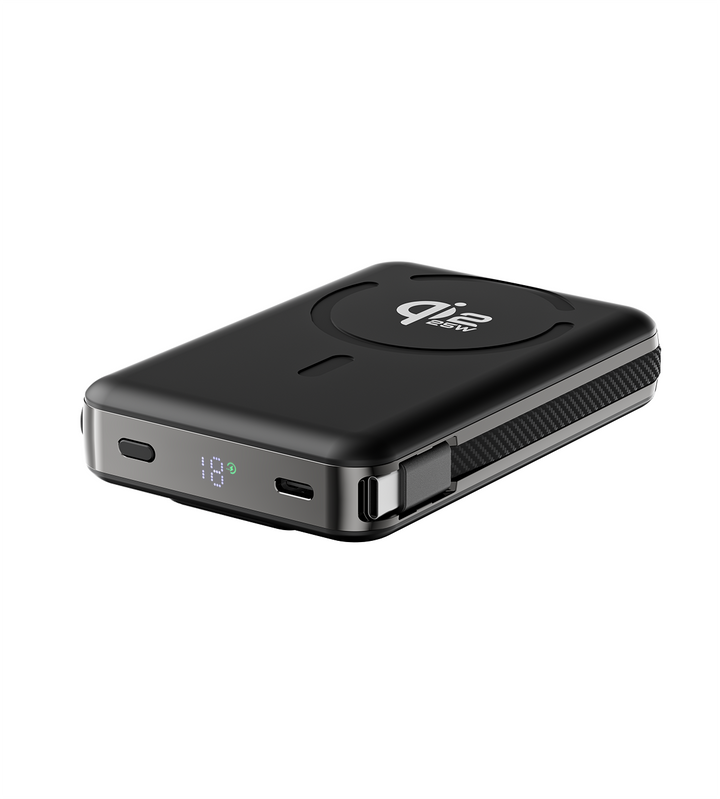 Powerbank 10.000 mAh | Magnetisches Schnellladen mit 25 W, integriertem Ladekabel und praktischer Standfunktion