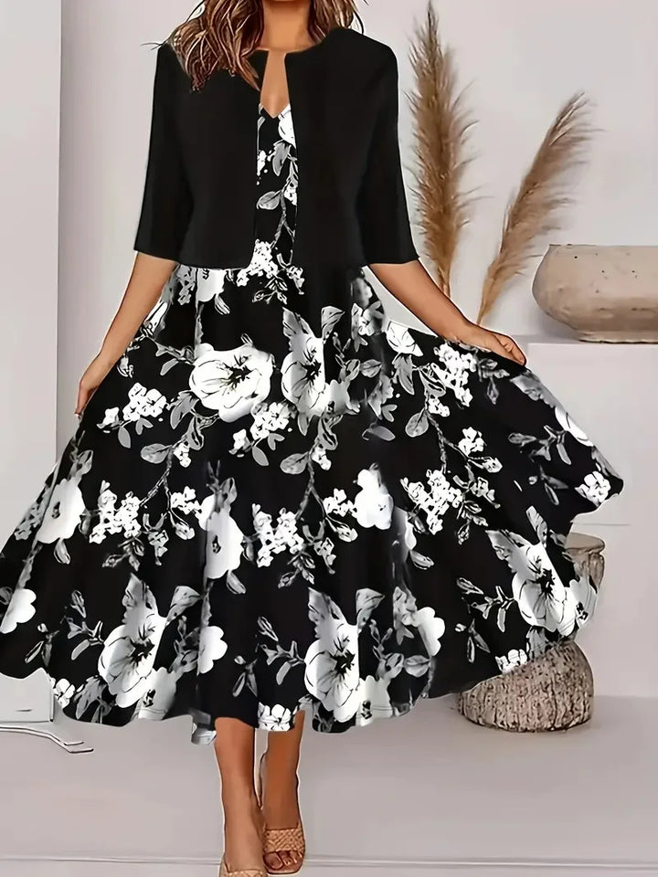 Damen Sommer-Set | 2-teilig mit Midi-Kleid und Blazer für Büro und besondere Anlässe