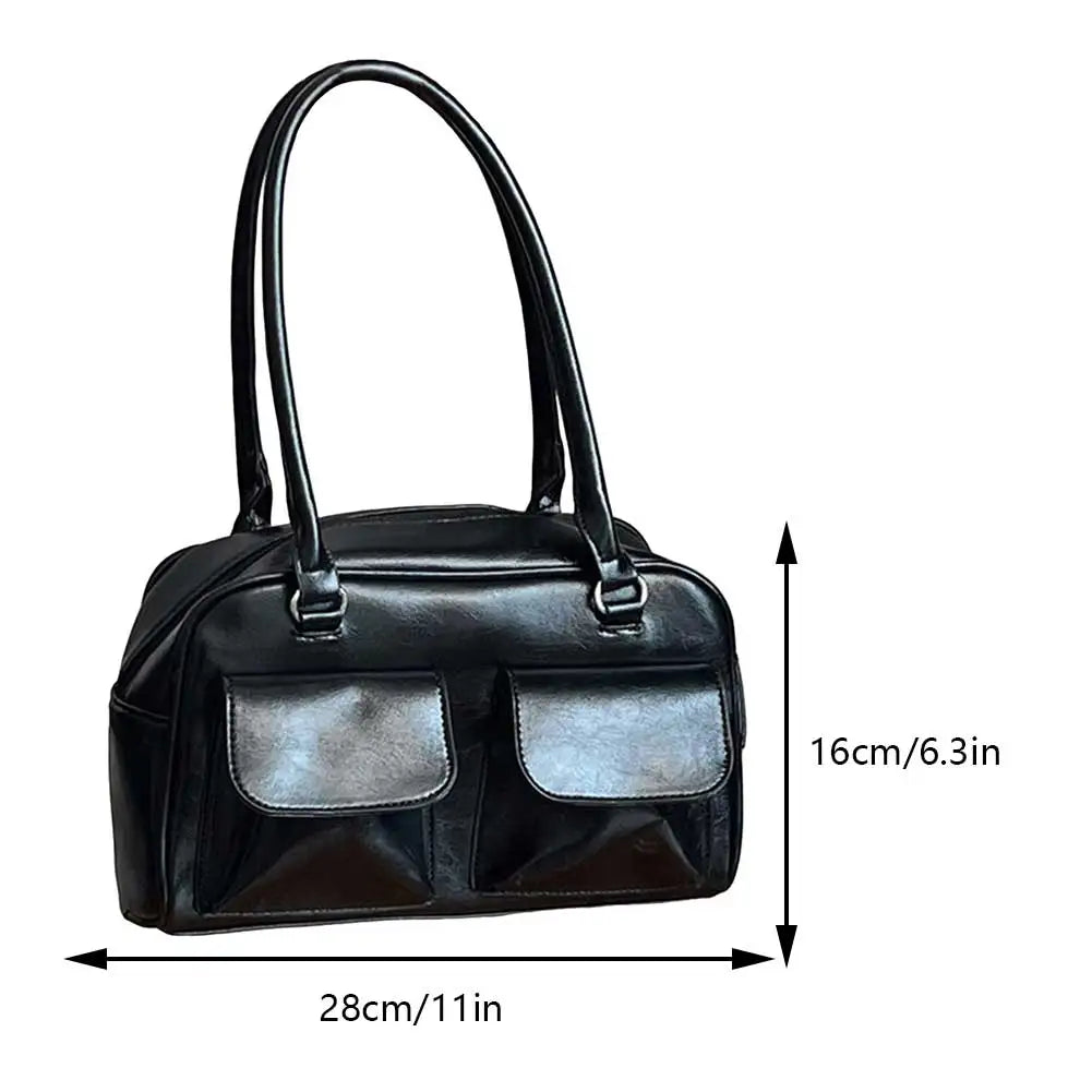 Damen Satchel Handtasche | Vintage-Design mit Fronttaschen, stabilem Henkel und geräumigem Innenfach