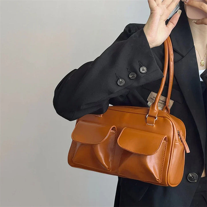 Damen Satchel Handtasche | Vintage-Design mit Fronttaschen, stabilem Henkel und geräumigem Innenfach