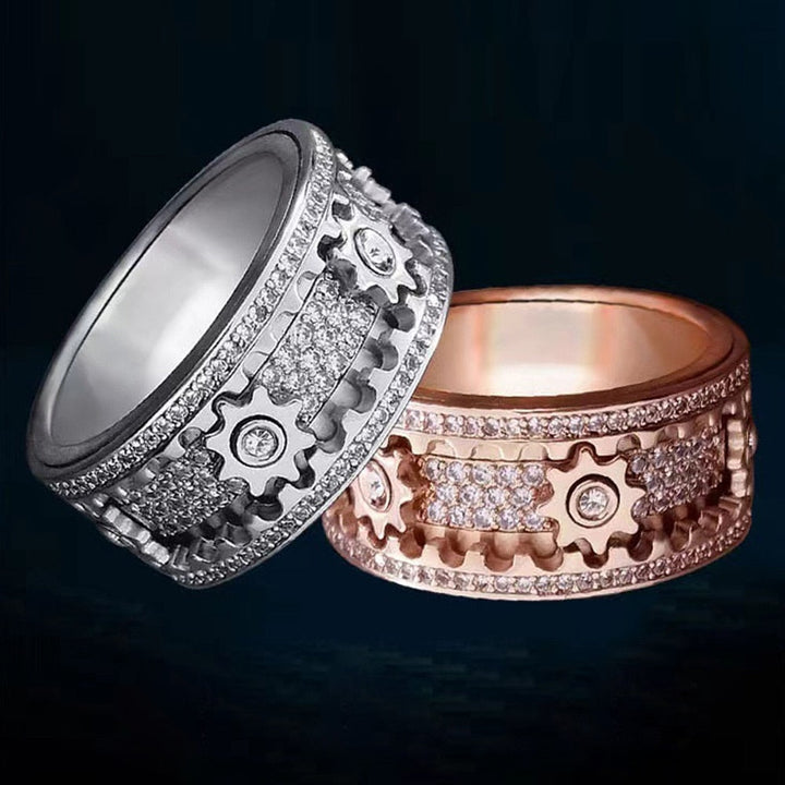 Spinner ring made of stainless steel with 6 gears | Rotatable anti-stress ring with zirconia | Sizes 7–12, mechanical design