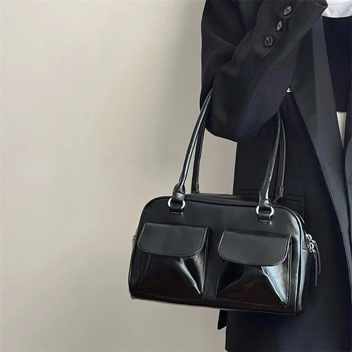 Damen Satchel Handtasche | Vintage-Design mit Fronttaschen, stabilem Henkel und geräumigem Innenfach