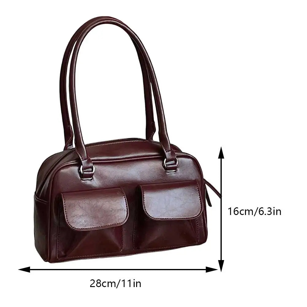 Damen Satchel Handtasche | Vintage-Design mit Fronttaschen, stabilem Henkel und geräumigem Innenfach