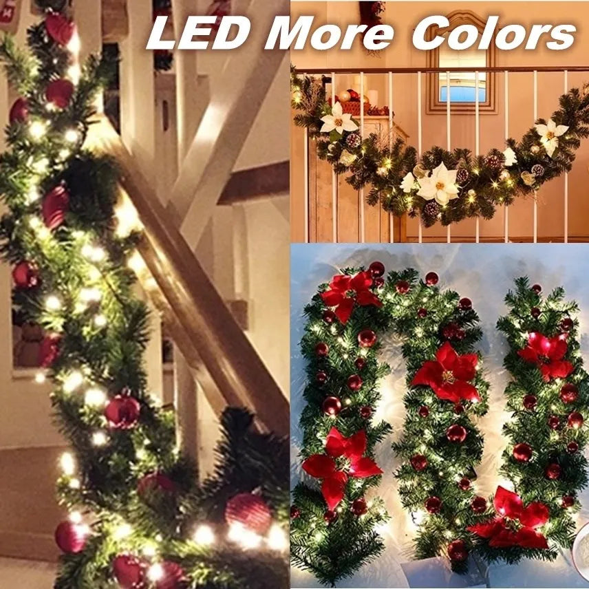 LED Weihnachtsgirlande mit Tannenzweigen | Beleuchtete Girlande mit warmweißen LEDs, 270 cm Länge für Treppengeländer und Türen
