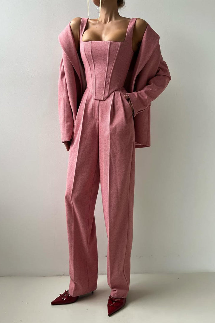 Damen 3-teiliges Hosenanzug-Set | Doppelreihiger Blazer, Top &amp; Hose | Eleganter Business-Look