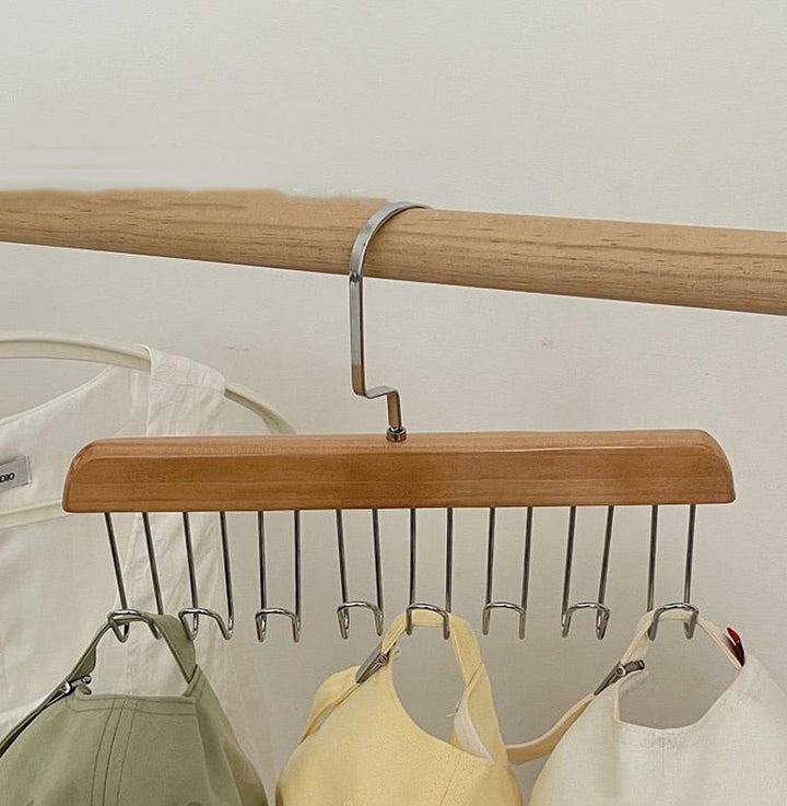 Anti-Rutsch Mehrfach-Kleiderhaken mit 8 Haken | Stahl &amp; Holz | Für Jacken, Taschen, Schals &amp; Dessous | 18,5 × 28 cm