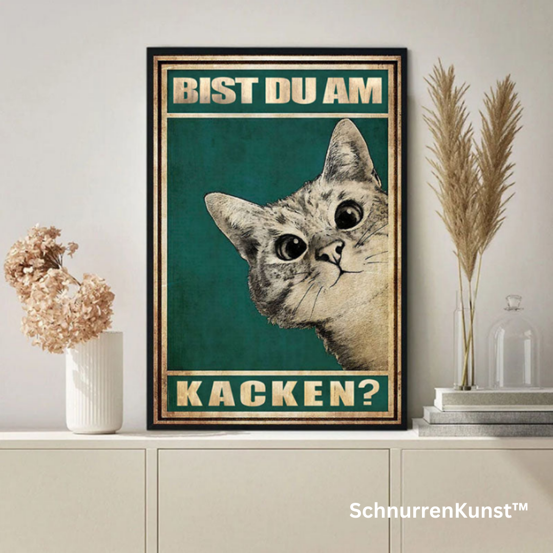 Katze Leinwandbild lustig | Baumwoll-Canvas mit Premium-Tinte | Witziger Blickfang für Wohnzimmer, Büro &amp; Geschenkidee