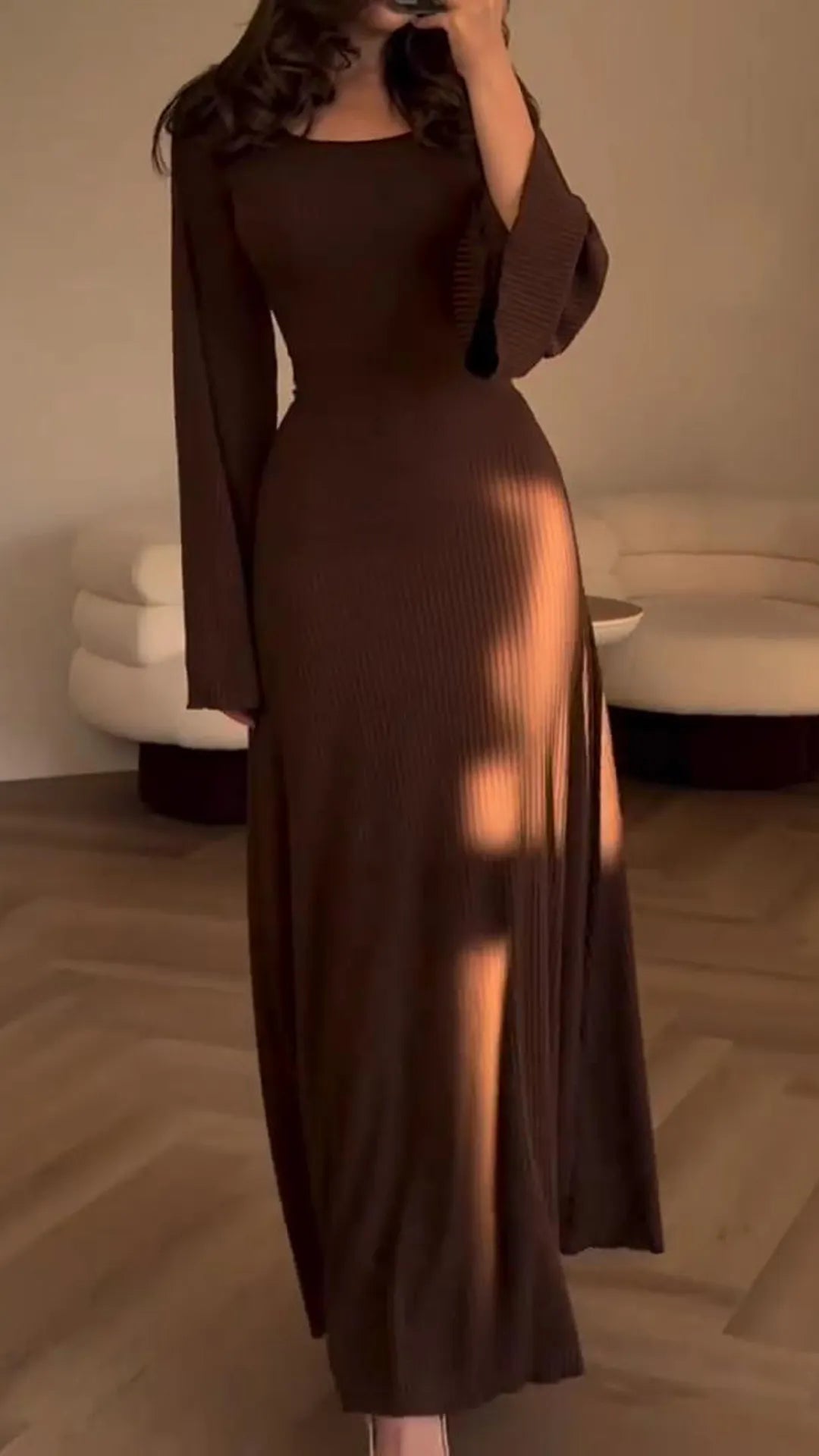 Bodycon-Maxikleid mit Korsett-Schnürung | Flatterärmel &amp; ausgestellter Rock | figurbetont, bequem mit Stretch | S–L