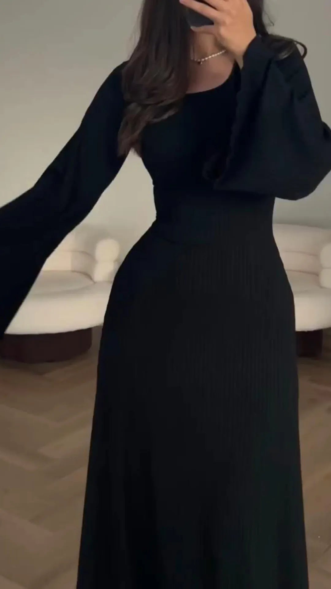 Bodycon-Maxikleid mit Korsett-Schnürung | Flatterärmel &amp; ausgestellter Rock | figurbetont, bequem mit Stretch | S–L