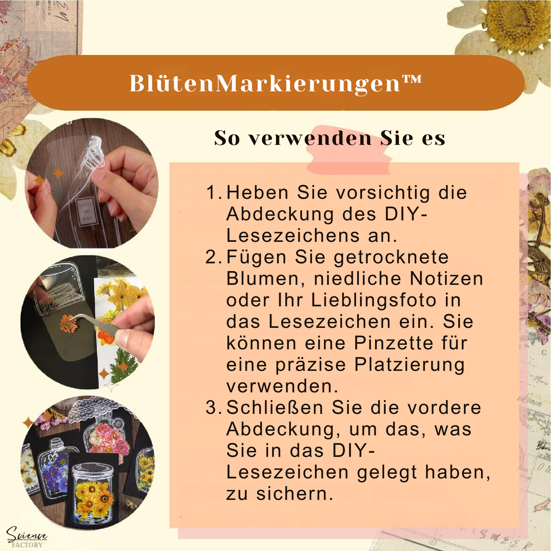 DIY Transparente Lesezeichen-Aufkleber Set (80 Teile) | Für getrocknete Blumen &amp; Fotos | 30×88 mm | Geschenk, Scrapbooking &amp; Deko