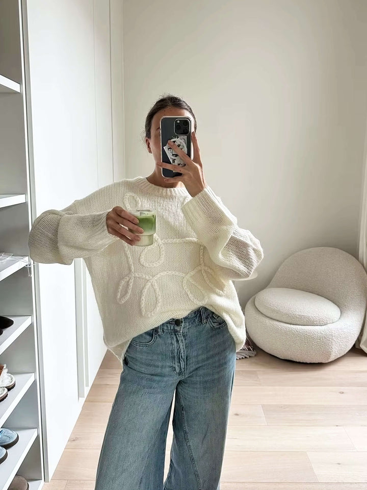 Damen Oversize Strickpullover mit auffälligem Strickmuster | Weicher Pullover mit lockerem Schnitt und weiten Ärmeln für Alltag und Freizeit