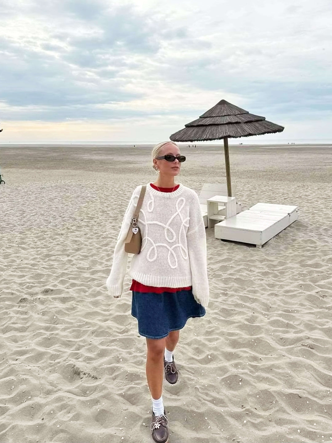 Damen Oversize Strickpullover mit auffälligem Strickmuster | Weicher Pullover mit lockerem Schnitt und weiten Ärmeln für Alltag und Freizeit