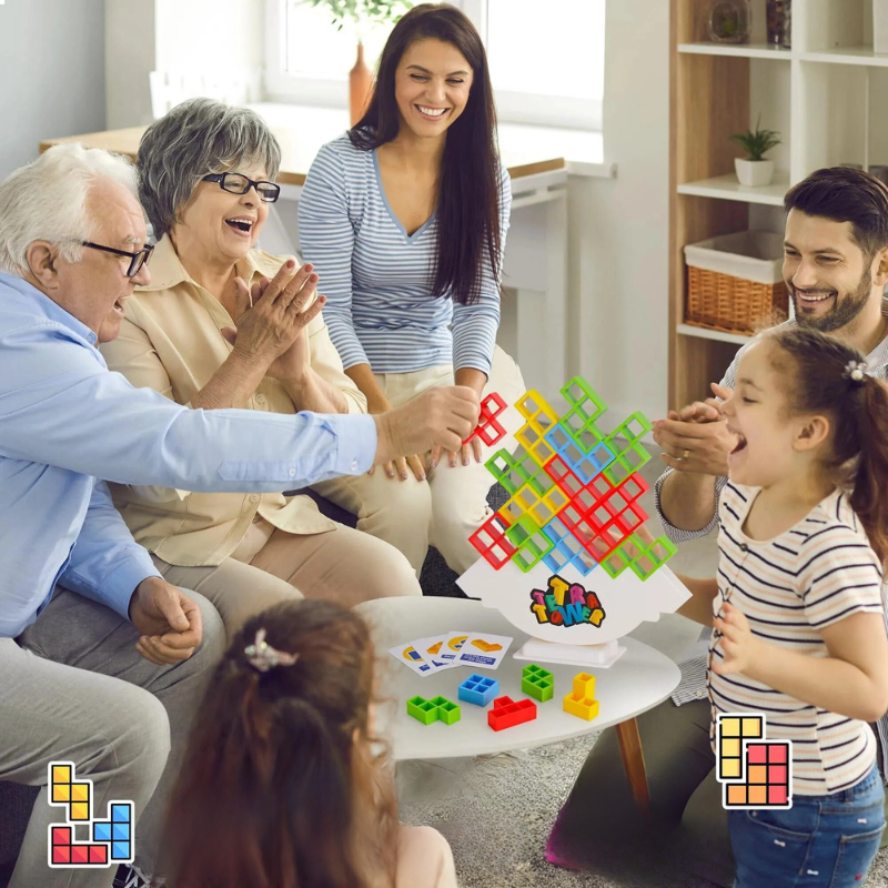 3D Tetris Stapelspiel mit 16 Bausteinen | Geschicklichkeits- &amp; Denkspiel für Kinder &amp; Erwachsene | Fördert Konzentration &amp; Motorik