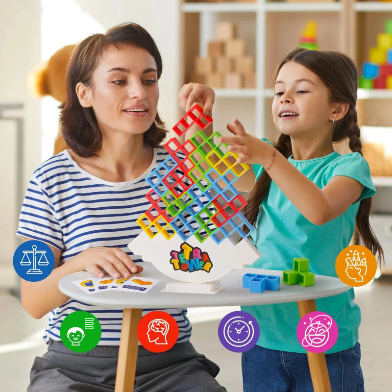3D Tetris Stapelspiel mit 16 Bausteinen | Geschicklichkeits- &amp; Denkspiel für Kinder &amp; Erwachsene | Fördert Konzentration &amp; Motorik