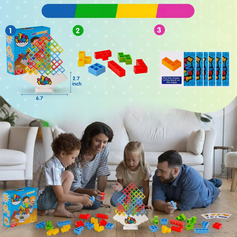 3D Tetris Stapelspiel mit 16 Bausteinen | Geschicklichkeits- &amp; Denkspiel für Kinder &amp; Erwachsene | Fördert Konzentration &amp; Motorik