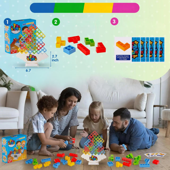 3D Tetris Stapelspiel mit 16 Bausteinen | Geschicklichkeits- &amp; Denkspiel für Kinder &amp; Erwachsene | Fördert Konzentration &amp; Motorik
