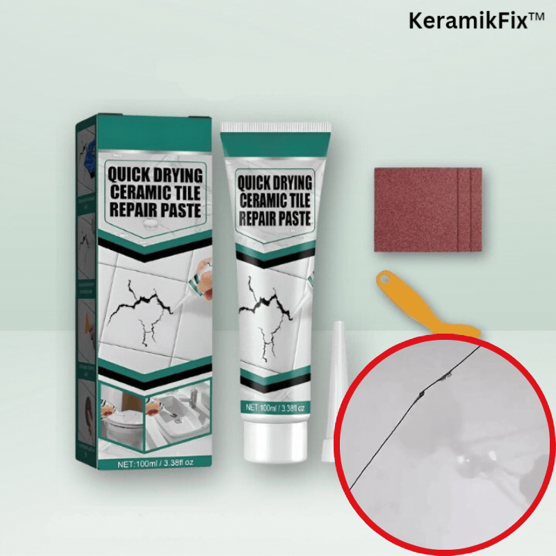 Tile repair paste 100 ml for ceramic &amp; porcelain | seamless patching in 10 minutes | includes spatula &amp; sandpaper