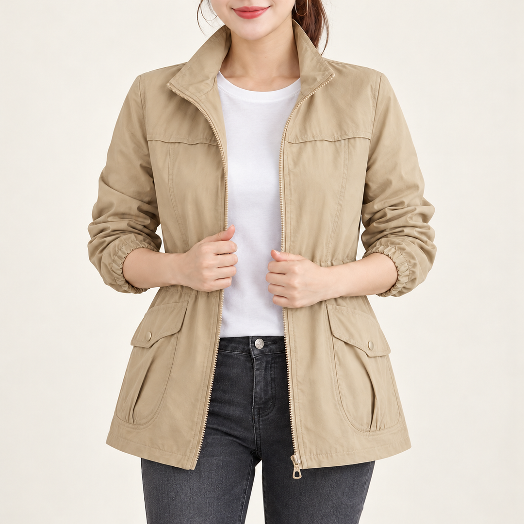 Damen leichte Übergangsjacke mit Reißverschluss | Windabweisende Freizeitjacke mit dünnem Stoff für Frühling, Herbst und milde Tage