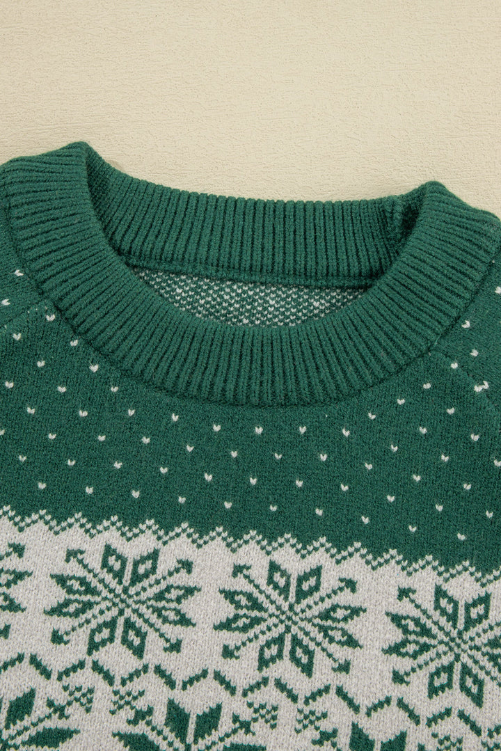 Damen Weihnachtspullover mit Schneeflocken | Weicher Strickpullover mit Punktemuster, Rundhalsausschnitt und langen Ärmeln