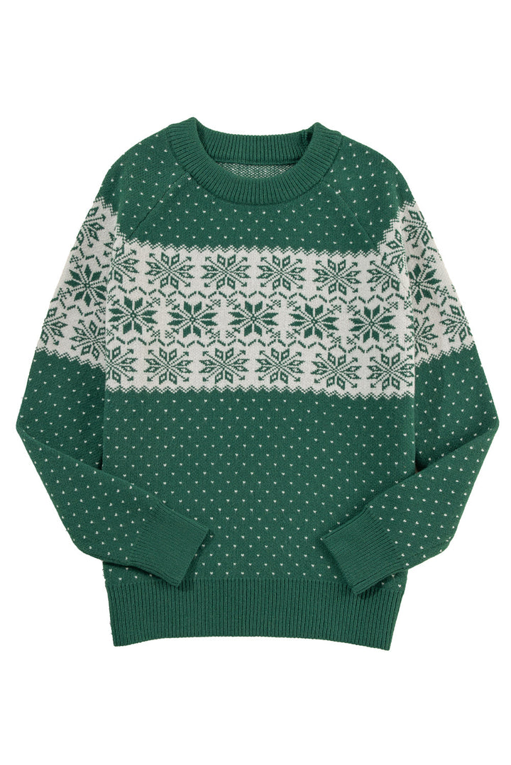 Damen Weihnachtspullover mit Schneeflocken | Weicher Strickpullover mit Punktemuster, Rundhalsausschnitt und langen Ärmeln