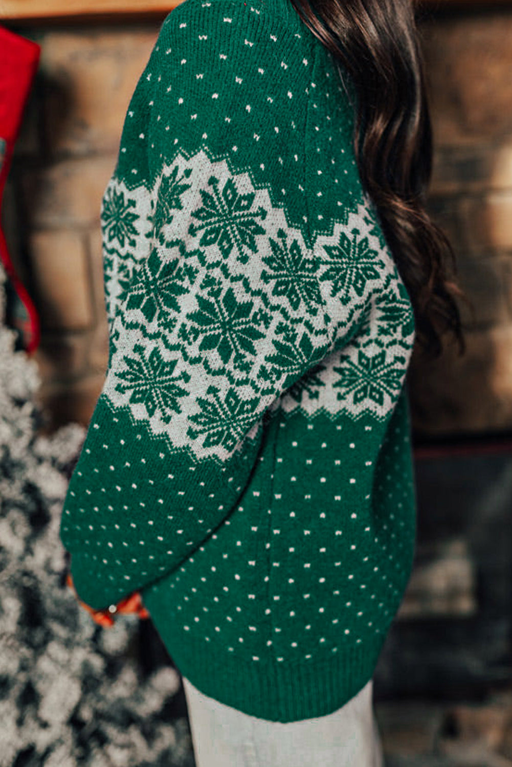 Damen Weihnachtspullover mit Schneeflocken | Weicher Strickpullover mit Punktemuster, Rundhalsausschnitt und langen Ärmeln