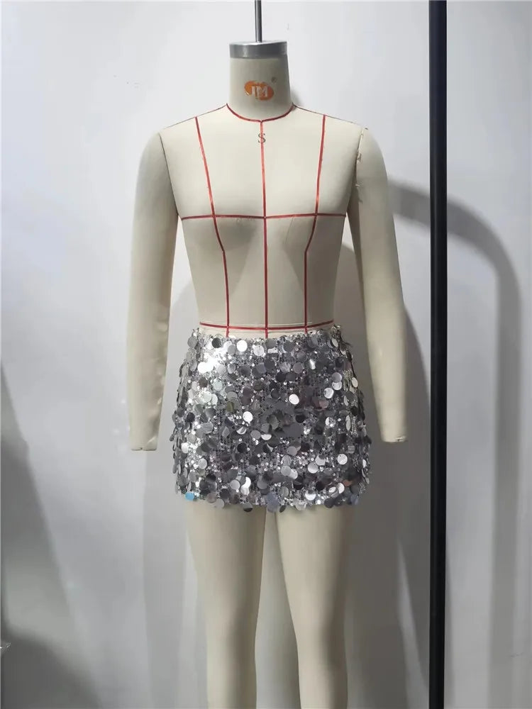 Damen Paillettenrock Mini | Kurzer Glitzerrock mit funkelnden Pailletten für Partys, Abendveranstaltungen und festliche Looks