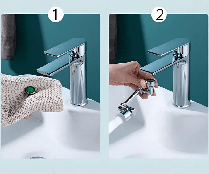 360° rotating faucet attachment with 2 spray types | Splash-free &amp; water-saving | Easy installation, fits 99% of faucets