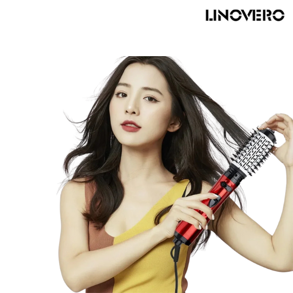 3-in-1 Rotating Hot Air Brush | Drying, Straightening &amp; Curling | 1000W, 3 Heat Settings, 2 Speeds, 2 Attachments