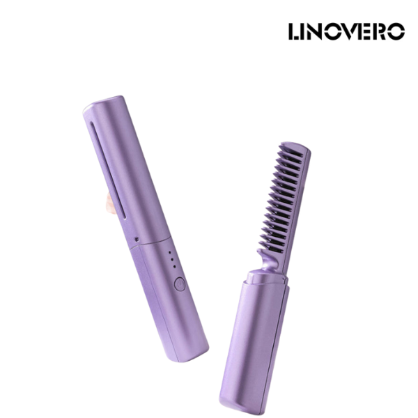 Rechargeable mini hair straightener comb | 3 temperature levels &amp; ceramic coating | 70 min battery (4000 mAh) | Travel size